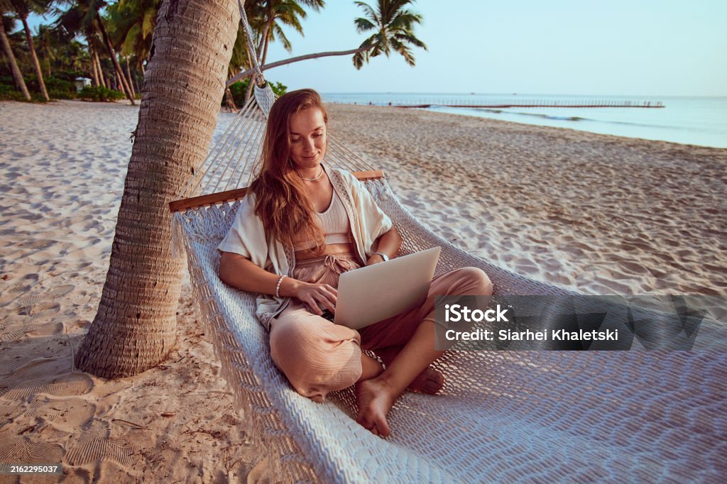 girl developer on the beach